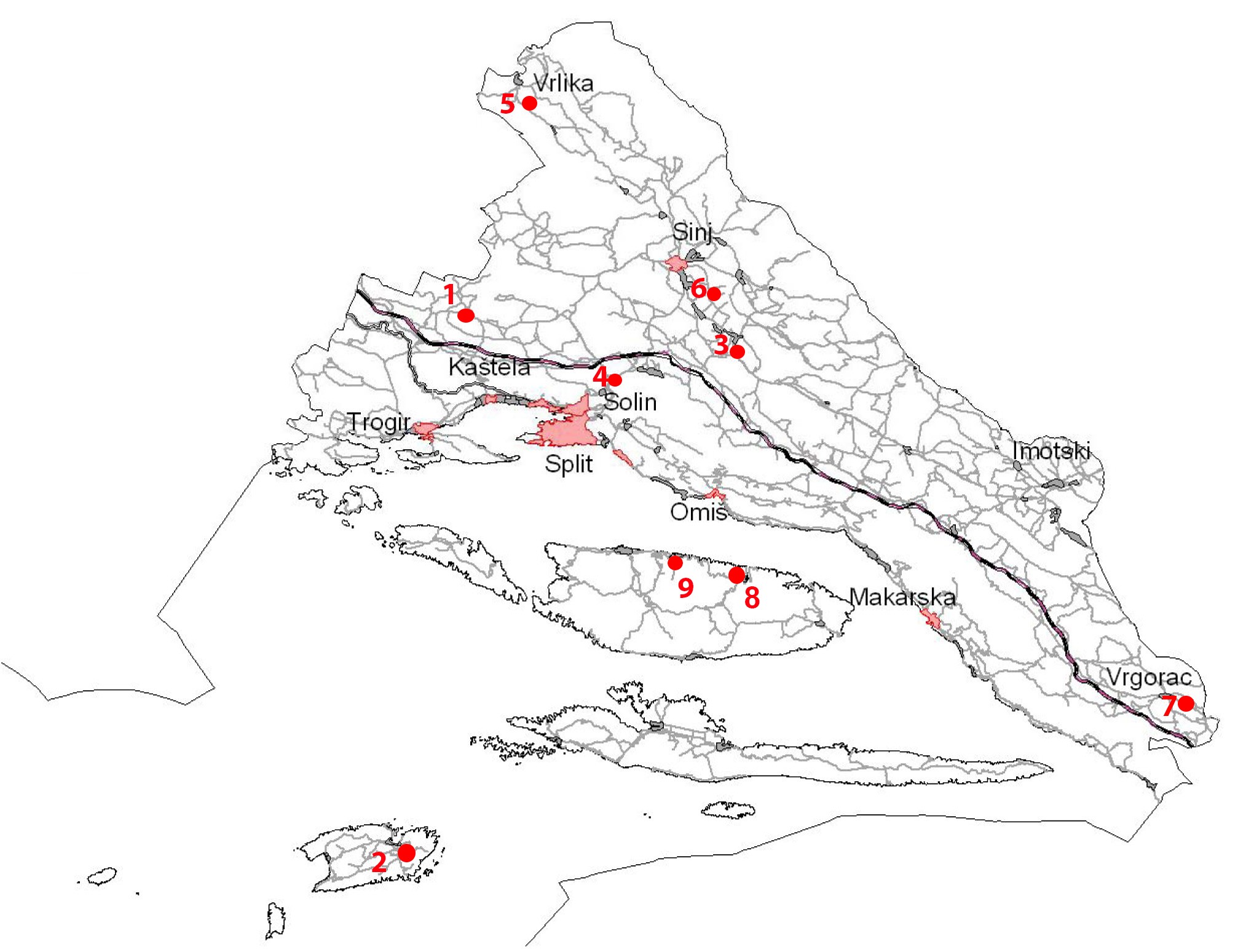 splitsko dalmatinska županija karta Hrvatska gospodarska komora splitsko dalmatinska županija karta